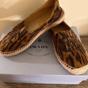 Prada Leopard-Print Leather Espadrille Size 38